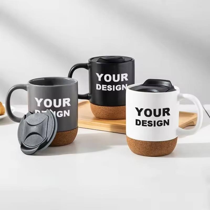 Custom Logo Creative 15oz 450ml Gift Office Home Indoor Milk Coffee Tea Cup Ceramic Mug with Cork Bottom Base and Sliding Lids – Insulated Mugs and Drink Mugs price