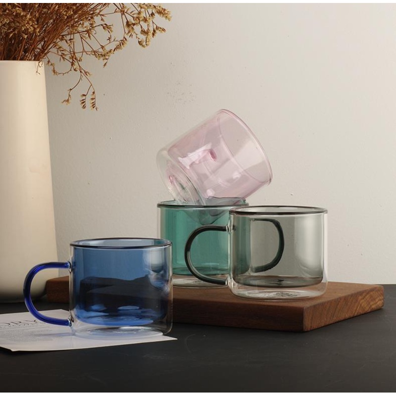 Factory Double Wall Glass Color Cups with Glass Handle – Pink Glass Cup and Espresso Glasses price