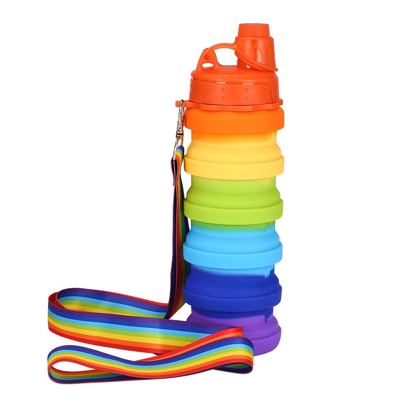 Silicone Folding Sports Water Cup Cute Rainbow Strap Retractable Childrens Water Bottle – Foldable Bottle and Promotion Water Bottle price