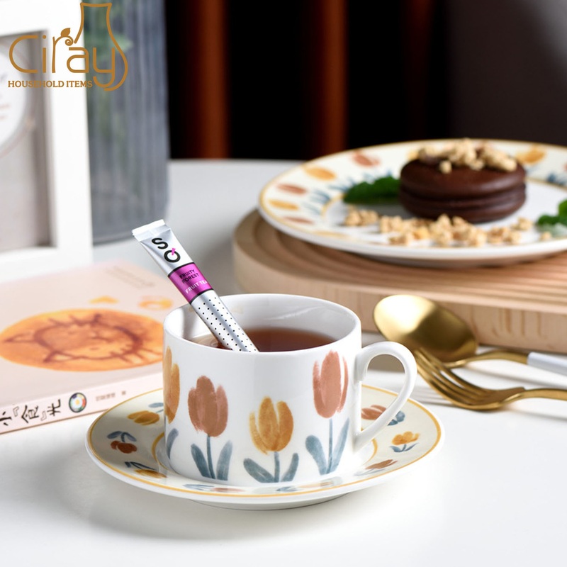 250ml French Design Ceramic Coffee Cup with Beautiful Tulip Pattern Afternoon Teacup Set – Ceramic Cup and Coffee Cup price