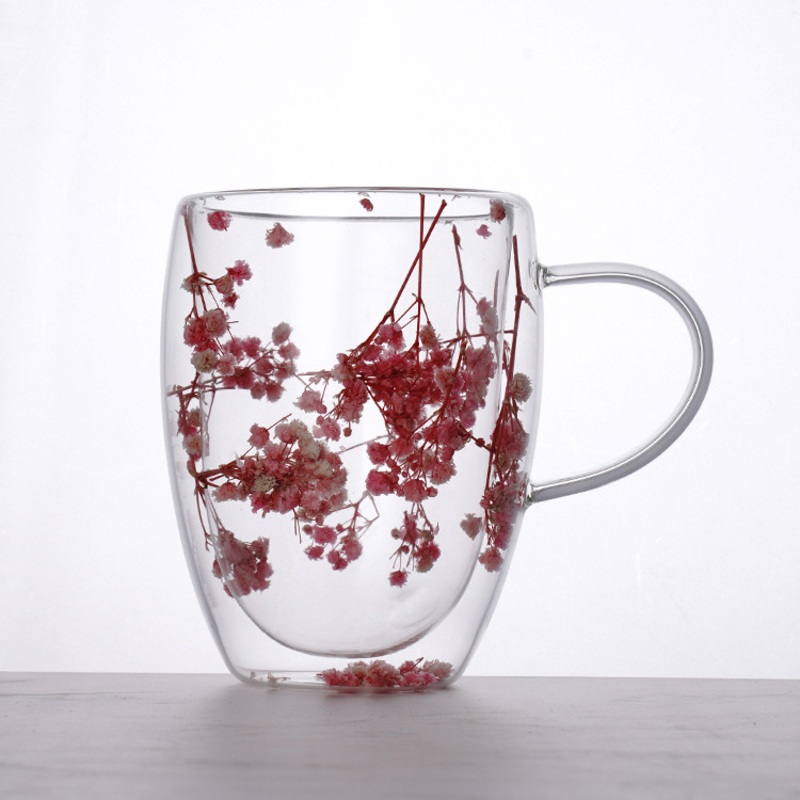 350ml Double Wall Glass Coffee Mugs Clear Flower Coffee Cups with Handle Heat Resistant Espresso & Latte Drinkware Cups – Glass Cup and Double Layer Glass Cup price