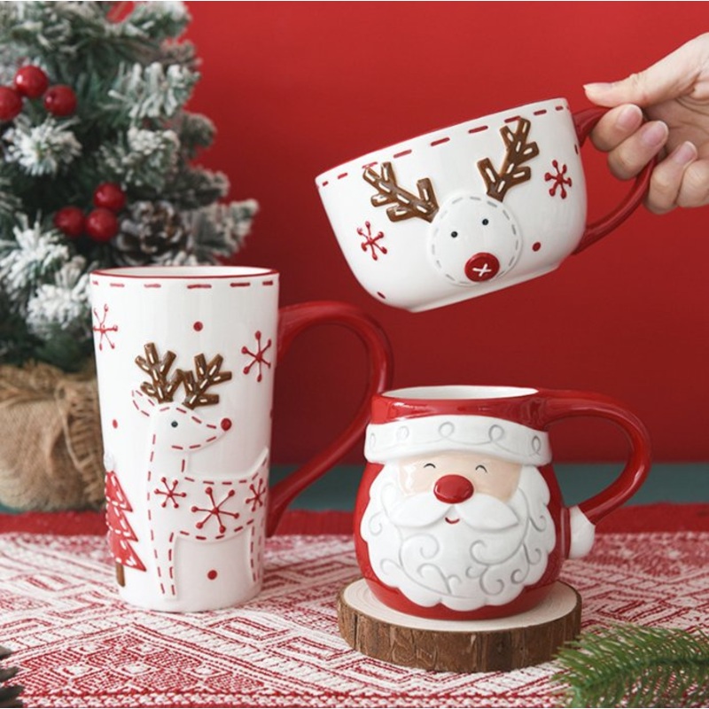 Ceramic Mug Office Home Water Cup Tableware Embossed Breakfast High Soup Coffee Cup – Ceramic Mug and Ring Handle Coffee Milk price
