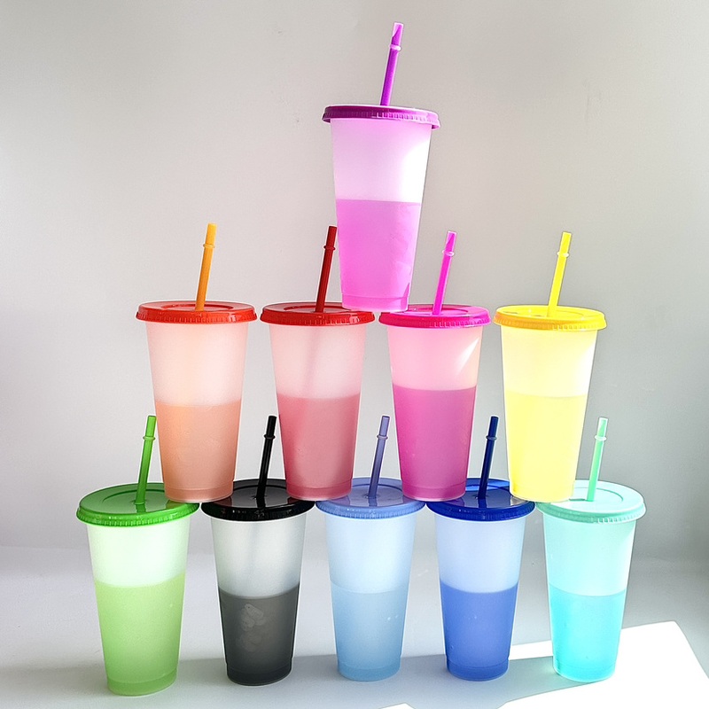 Custom Reusable 16oz 24oz Color Changing Cups Bubble Tea Cup with Straws – Reuseable Color Cup and Color Changing Cups price