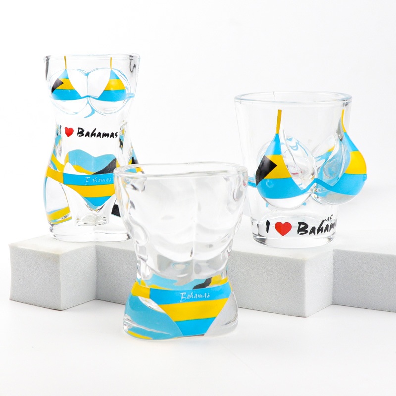 Factory Customized Printing Logo Bahamas Beach Sea Tourist Souvenir Bikini Shape 3D Sexy Shot Glass – Shot Glass and Bikini Shot Glasses price