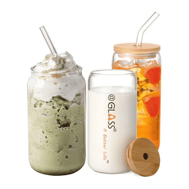 Wholesale High Borosilicate Glass Cup with Bamboo Lid and Straw Cola Cups Mugs – Glass Cup with Bamboo Lid and Glass Mug with Lid and Straw price