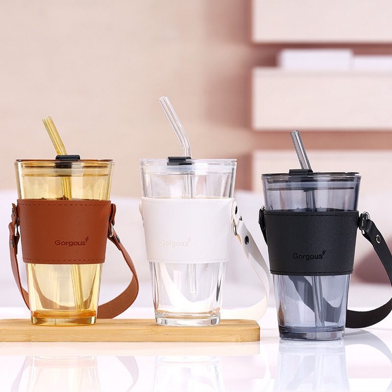 450ml Portable Glass Cups with Lids and Glass Straws Thicken Iced Coffee Cup Glass Cup with Sleeve for Water Iced Tea Juice – Glass Cup and Water Cups price