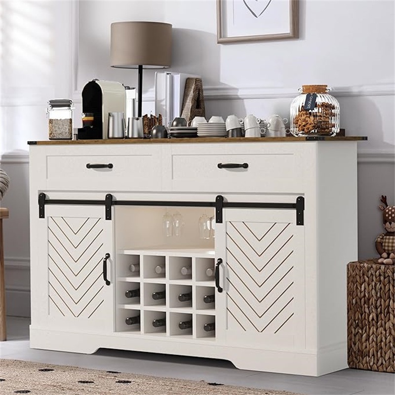 Adjustable Modern Barn Door White Sideboard Storage Wine Cabinet Rack – Home Furniture and Living Room Furniture