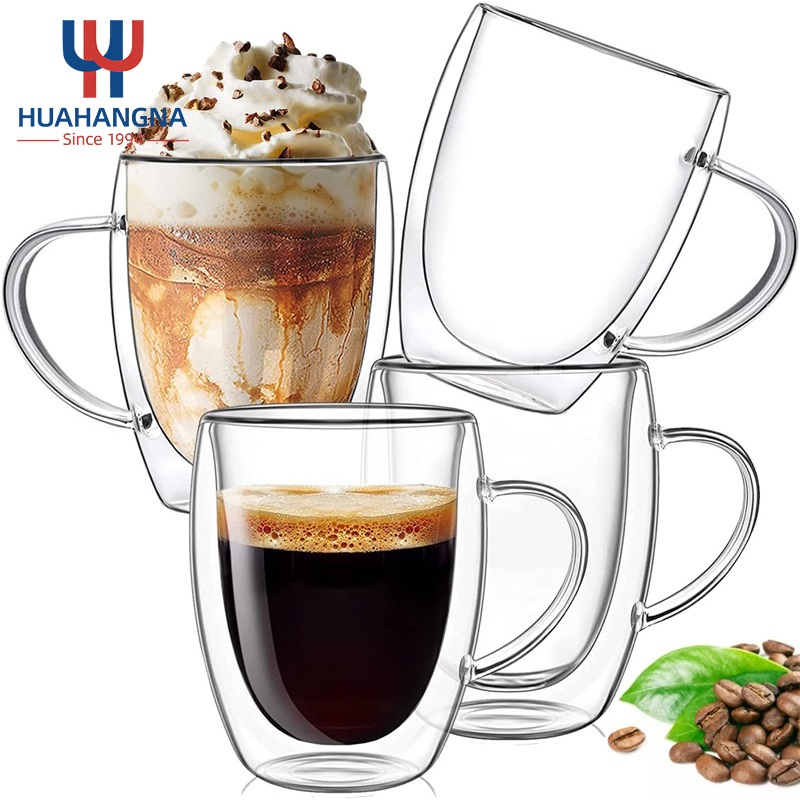 Custom Logo Clear Heat Cold Resistant Reusable Borosilicate Coffee Cup Insulated Double-Wall Glass Coffee Mugs – Glassware and Glass Cups price