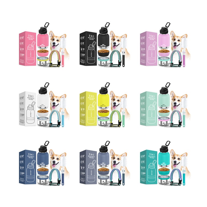 Custom OEM 64 Oz 32oz 3 in 1 Insulated Stainless Steel Pet Plastic Feeder 1000ml Outdoor Travel Portable Water Can Drink Bottle for Dogs with Dispenser – Pet Bottle and Dog Water Bottle price