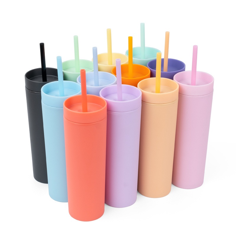 Eco-Friendly Water Bottles 16oz Skinny Tumbler Double Walled Acrylic Matte Plastic Bulk Tumbler – Plastic Tumbler and Plastic Cup price