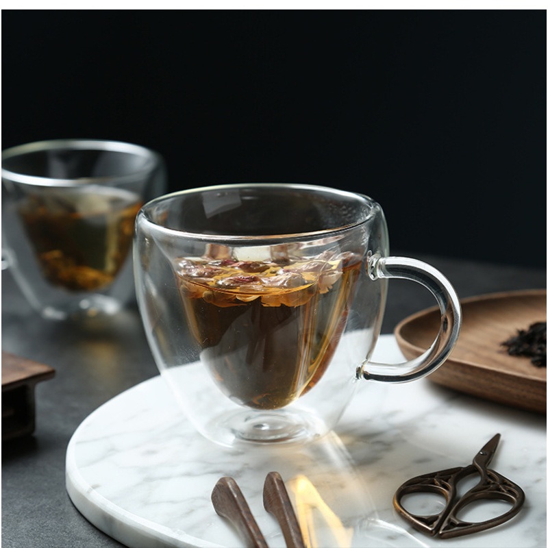 Heart Shaped Double Walled Insulated Glass Coffee Mugs or Tea Cups, Milk Cups Clear, Unique & Insulated with Handle 100% Manual Blowing – Glass Cup and Double Layer Glass Cup price