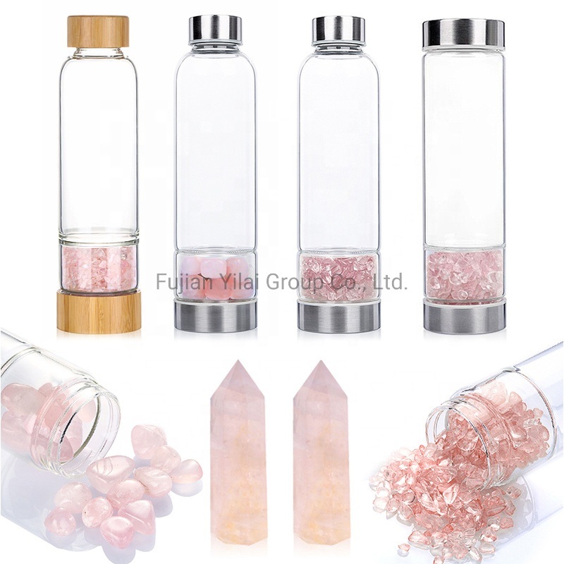 Natural Rose Gravel Stone Borosilicate Glass Points Holy Rose Quartz Infused Gemstone Crystal Water Bottle Glass Cup – Water Bottle and Glass Mug price