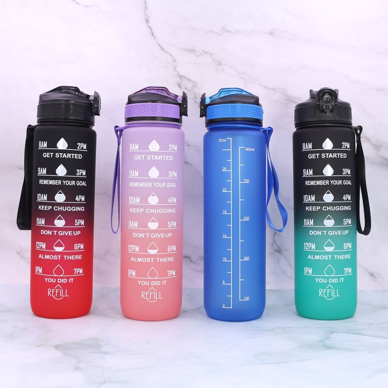32oz 1000ml matte color plastic straw water bottle sports drinking bottle with lanyard for fitness – water bottle and plastic water bottle price