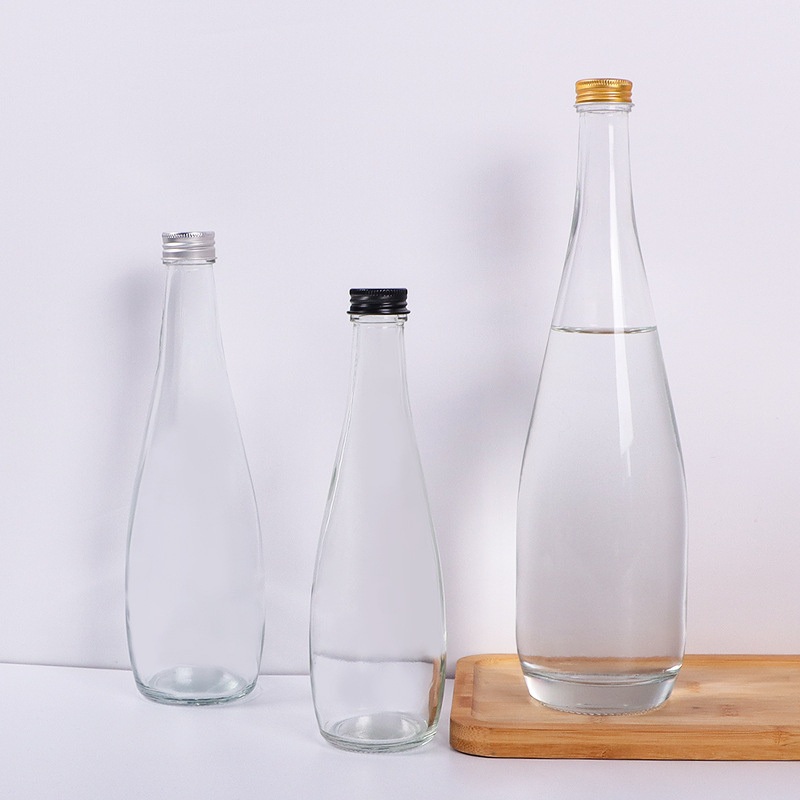 330ml 500ml Super Flint Glass Mineral Water Bottle with Aluminum Lid Cork – Glass Water Bottle and Drop Shape Glass Water