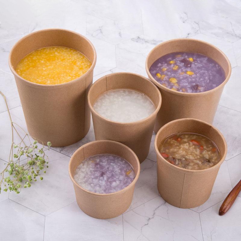 Disposable Kraft Paper Porridge Bucket Takeaway PE Coated Hot Soup Bowl Instant Noodle Cup – Soup Cup and Paper Soup Cup price