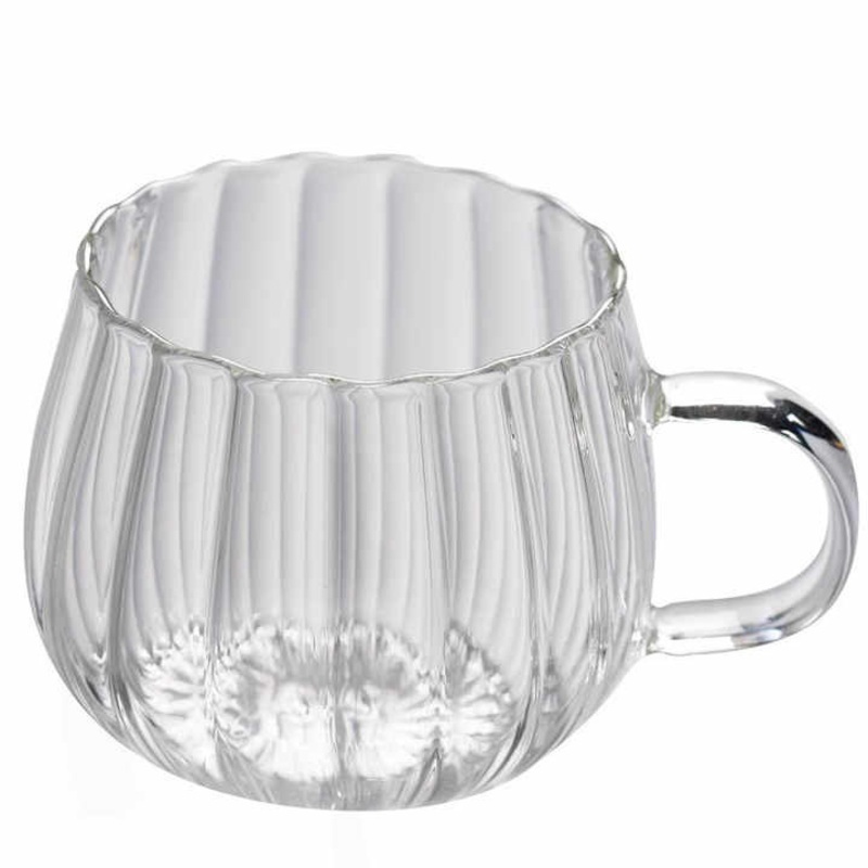 Cheap Price Pumpkin Flower Shape Glass Tea Cup High Borosilicate Wave Ribbed Glass Coffee Mug Cup with Handle – Glass Cup and Glass Coffee Cup price