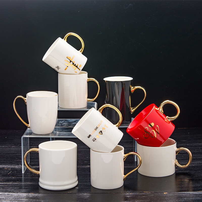 Customized Logo Black Color Glaze Ceramic Mug with Gold Handle – White Porcelain Mug and Wholesale Ceramic Items price