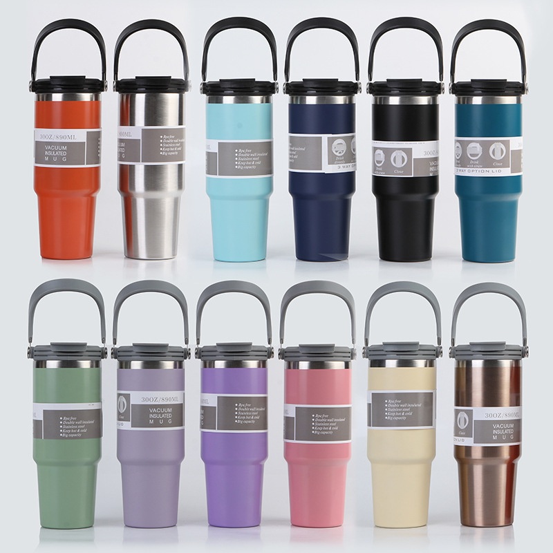 New Arrival 20oz/30oz Stainless Steel Vacuum Flask American Style Travel Mug with Insulated Handle Tumbler Lids Straw for Coffee – Stainless Steel Vacuum Flask and 20oz/30oz Stainless Steel Tumbler price