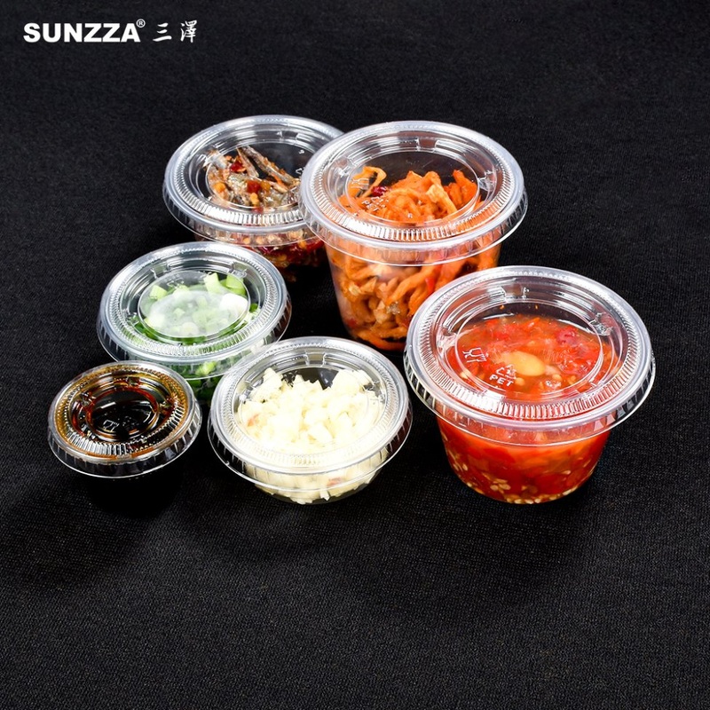 Sunzza Recyclable Takeaway Disposable Plastic Takeaway Round Box Container Sauce Soy Cup – Disposable Plastic Takeout Cup and Soy Sauce Package Container price