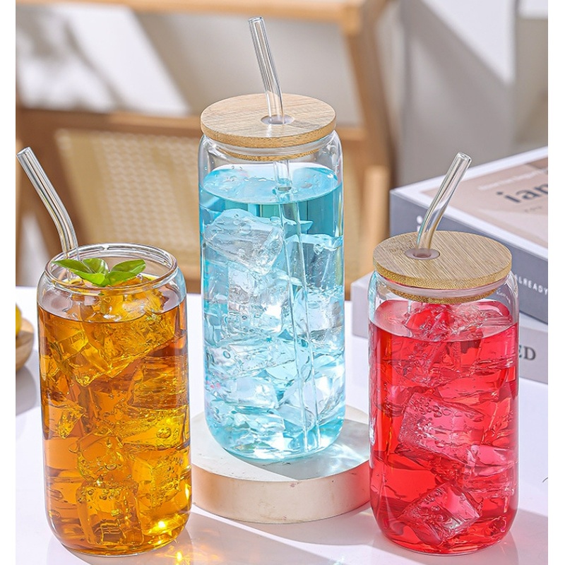 16oz 500ml High Borosilicate Glassware Frosted Household New Drinking Water Glass Bottle Clear Wholesale Bamboo Lid Tea Cartoon Coffee Glass Cup with Straw Set – Glass Cup and Coffee Cup price