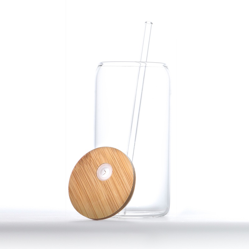 16oz Customized Clear Glass Drinking Cup with Bamboo Lid and Straw for Cold Drink Coffee Milk Tea – Cup-Mug and Beer Can Glass Cup price