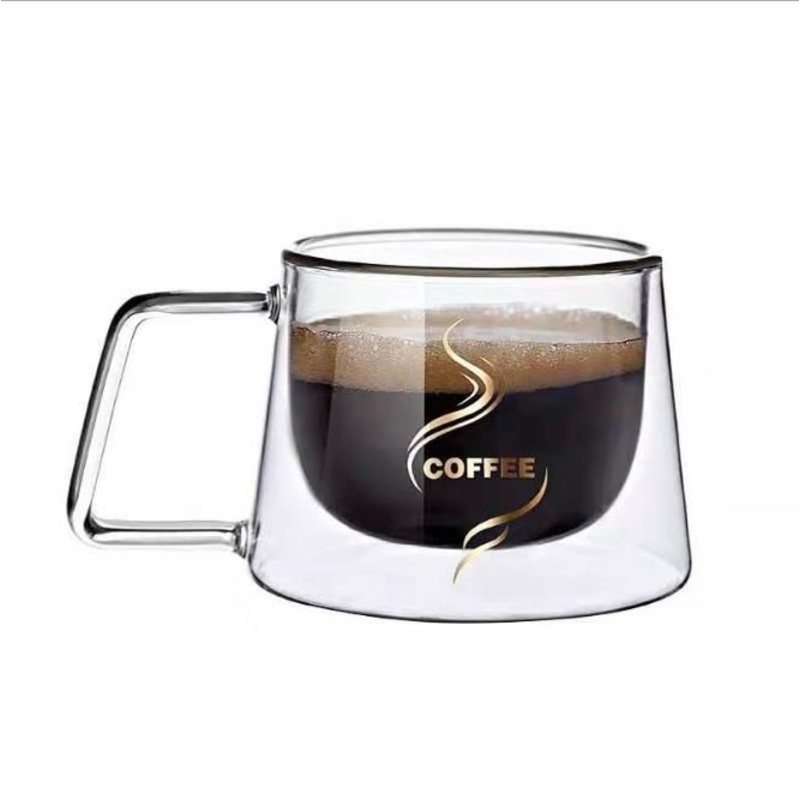 250ml Hot Sale Double Wall Insulated Clear Borosilicate Glass Coffee Mug with Handle – Glassware and Mug price