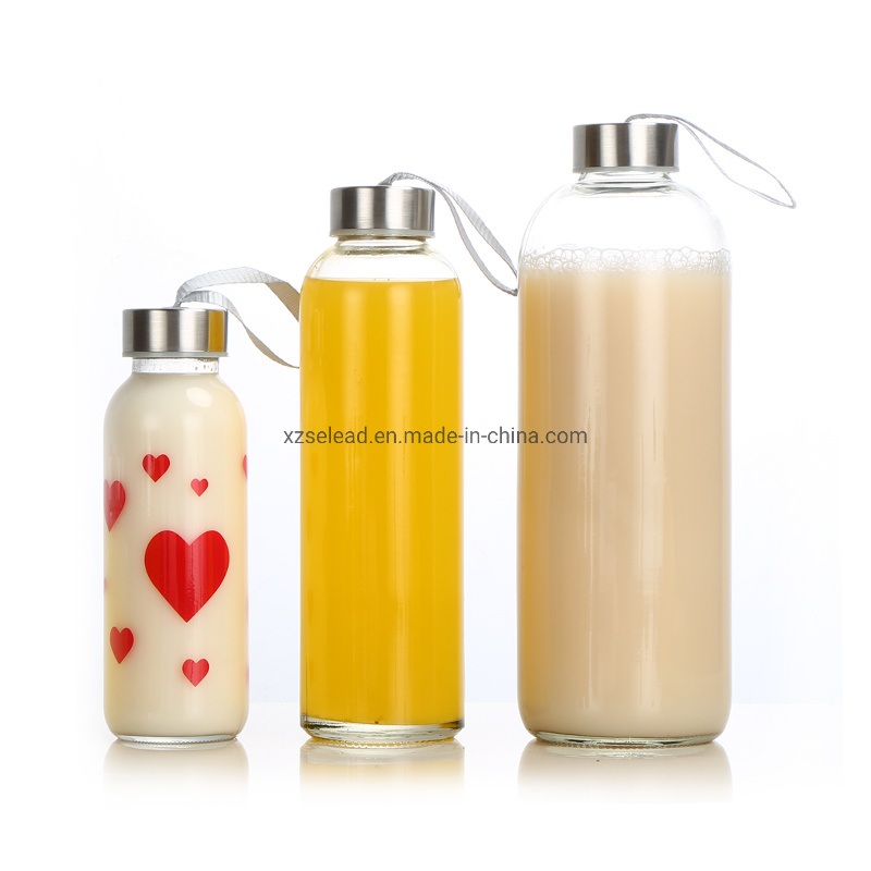 500ml Juice Beverages Glass Water Bottle with Bamboo/Stainless Steel Lid & Sleeve 750ml 1L 300ml 14oz – Glass Bottle and Beverage Bottle