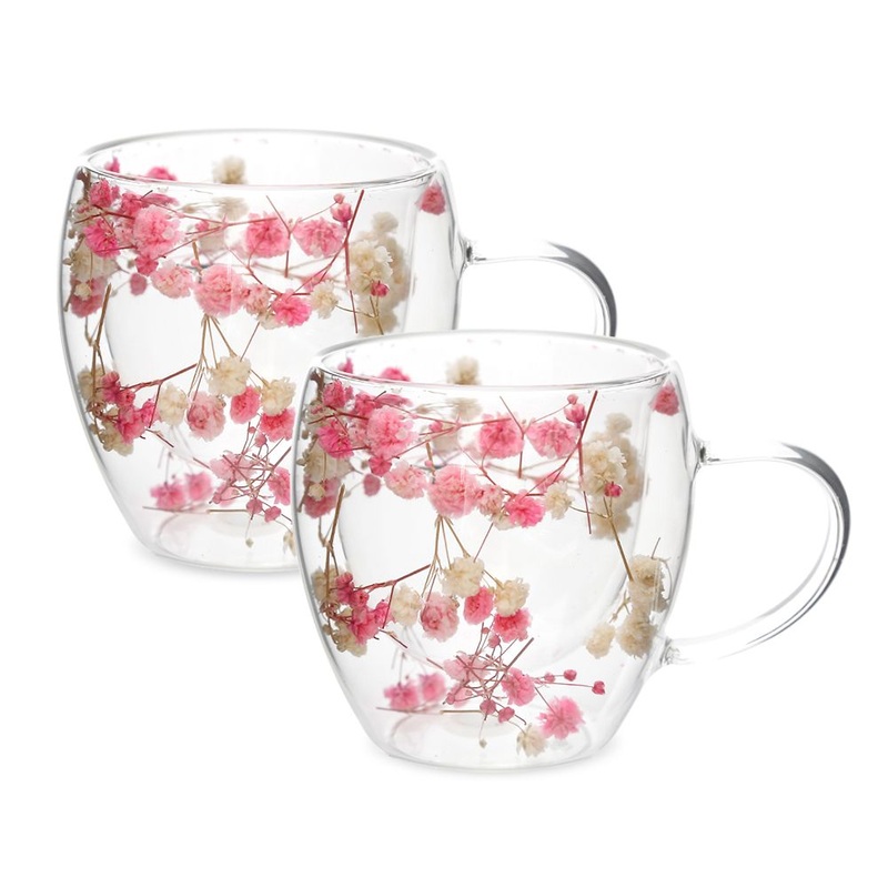 Eco-Friendly Real Flower Dry Flower Cup Double Layer Glass Mugs – Real Flower Double Layer Mugs and Glass Mugs price