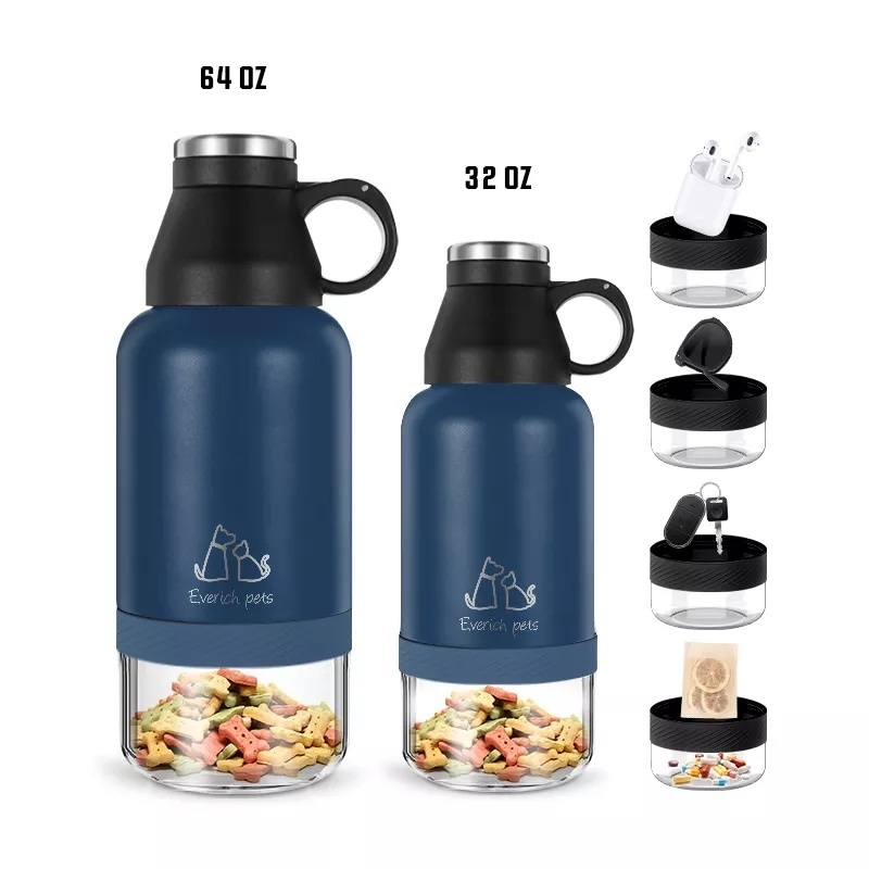 Factory Price Pet Supplier Custom Logo Insulated 32 Oz 64 Oz Travel Walking Portable 3 in 1 Stainless Steel Pet Dog Feeder Water Bottles – Water Bottle and Pet Supplier price