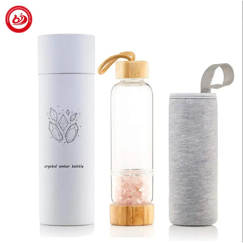 Natural Crystal Infused Glass Water Bottle with Bamboo Lid Gemstone Case Inside – Crystal Glass Water Bottle and Glass Water Bottle price