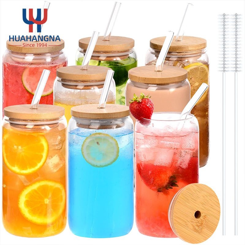 Wholesale 16oz 480ml Custom Logo Libbey Soda Can Shaped Beer Glass Tumbler with Bamboo Lid and Straw Milk Juice Iced Coffee Water Drinking Glass Can Cup – Drinking Glass and Water Glass price