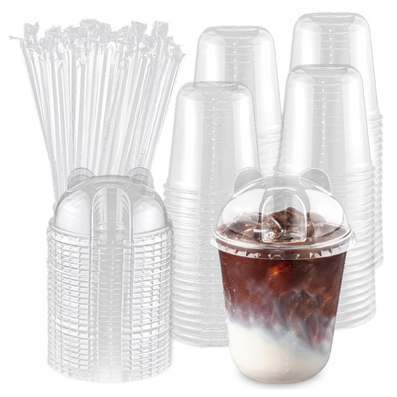 12oz 16oz 20oz 24oz Compostable Clear Plastic Cups Disposable Iced Coffee Cups with Flat Lids Biodegradable Cold Drinking Cups to Go Coff – Plastic Cup and Disposable Cup price