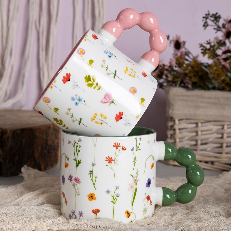 2026 Promotion New Product Vibrant Blossom Porcelain Cup Floral Printing Ceramic Coffee Mug with Beaded Handle for Gifts or Daily Use – Floral Print Mug and Daily Use Mug price