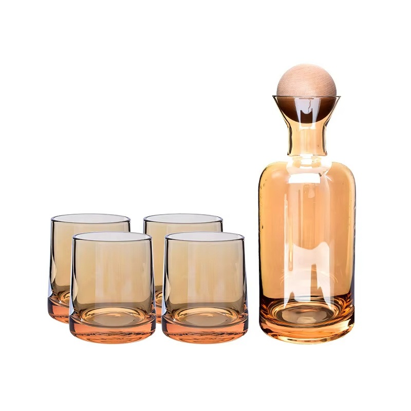 5 Piece MID Century Style Amber Drinking Glasses Vintage Old Fashion Glass Tumbler Drinkware Water Carafe with Lid – Glass Water Pitcher and Cold Kettle Cup price