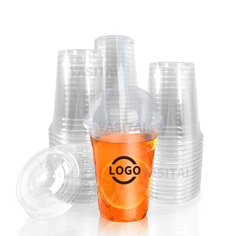 Clear Plastic Disposable Plastic Cups for Iced Coffee Bubble Boba Milk Tea Smoothie with Flat Lids or Dome Lids Custom Logo – Disposable Plastic Cups and Boba Cups