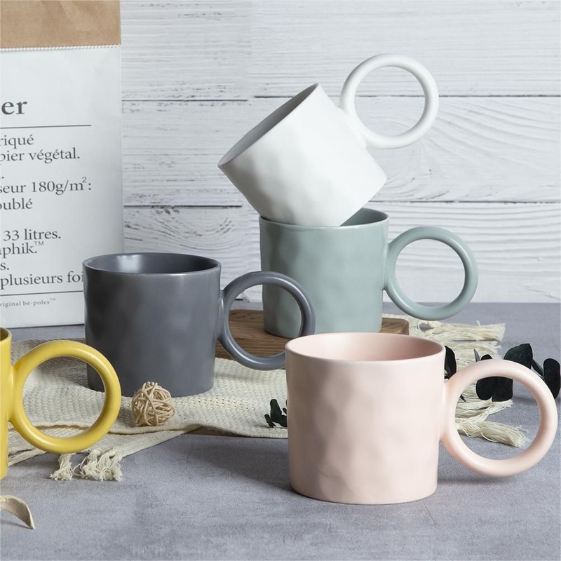 Custom New Design High-Quality Wholesale 13oz/370ml China Ceramic Porcelain Nordic European-Style Elegant Matte Unicolor Glazed Coffee Mug with Big C Round Ear – Color Glazed Coffee Mug and Porcelain China Mug price