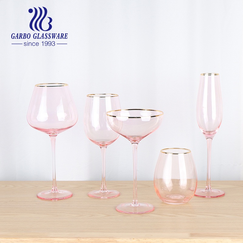 Handmade Pink Glass Drinkware with Gold Rim Martini Wine Drinking Customized Glass Goblet – Glass Drinkware and Glass Juice Drinkware price