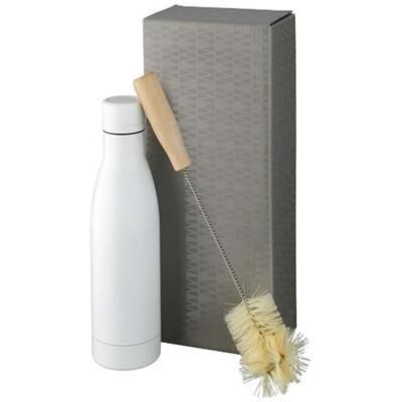 VASA COPPER VACUUM THERMAL INSULATED BOTTLE with Brush Set in White Solid – Promise Promo