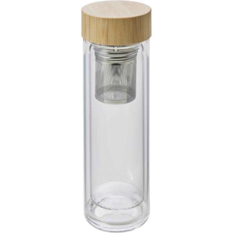 GLASS AND BAMBOO BOTTLE with Tea Infuser (420 Ml) – Promise Promo